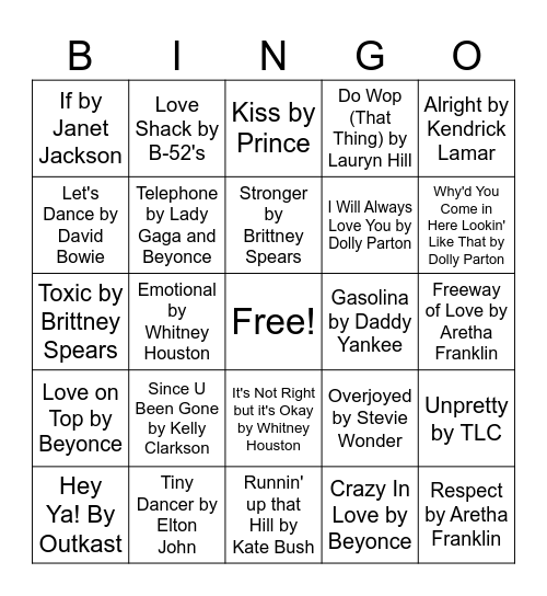 Music Bingo Card
