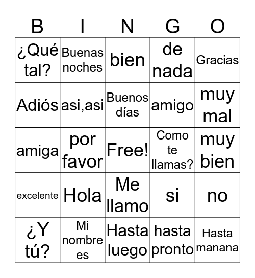 Greetings and Farewells Bingo Card