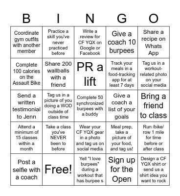 CrossFit YQX BINGO! Bingo Card
