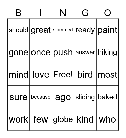 Sight word BINGO Card