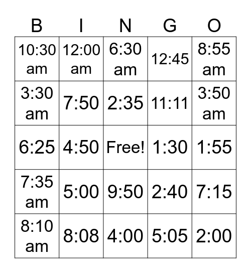 El Tiempo Bingo Card