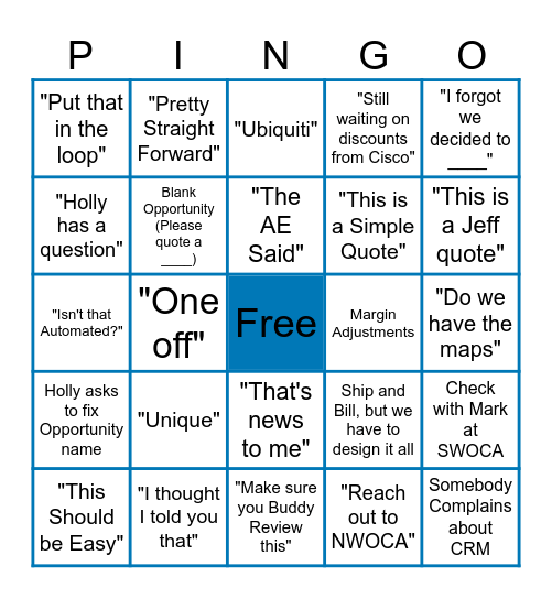 PINGO Bingo Card