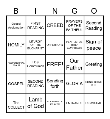 PARTS OF THE MASS Bingo Card