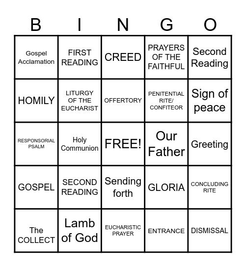 PARTS OF THE MASS Bingo Card