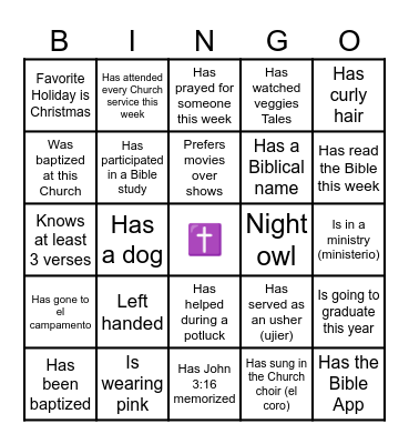 Church Bingo Card