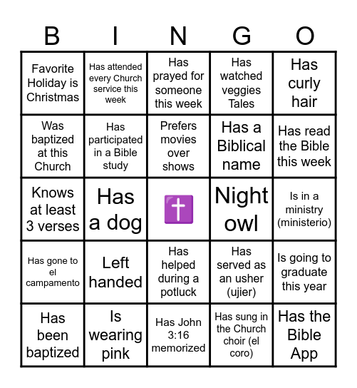 Church Bingo Card