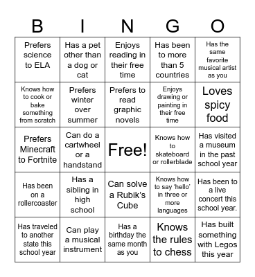 Peer Tutoring Program Bingo Card
