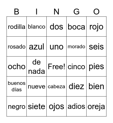 Español Bingo Card
