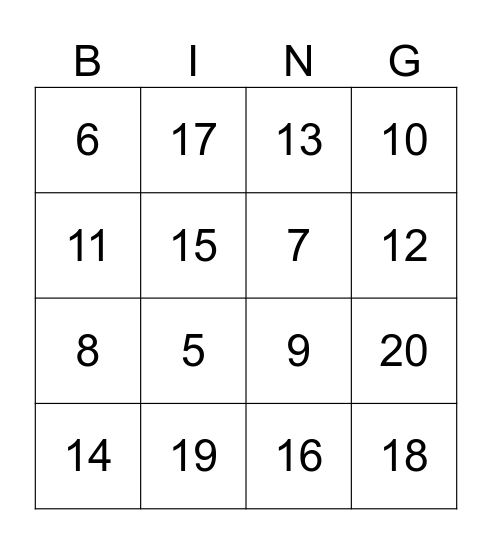 Kindergarten Bingo! Bingo Card