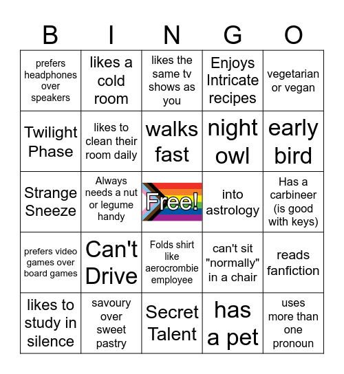 Queer Roommate Bingo Card