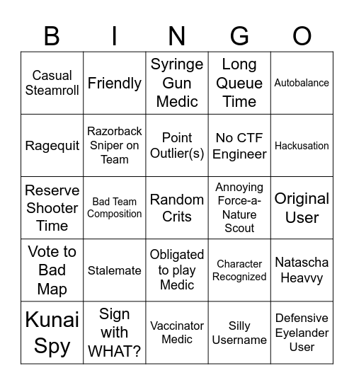 TF2 Nonesense Bingo Card