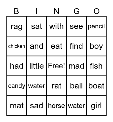 Edmark Bingo Card