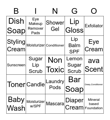 Ava Anderson Non-Toxic Bingo Card