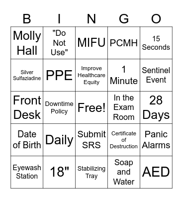 Joint Commission Trivia Bingo Card