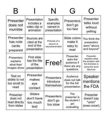Presentation Bingo Card