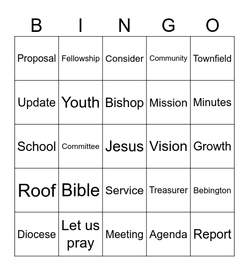 Parish Church Council Bingo Card