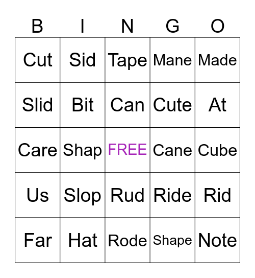 Sneaky E Bingo Card
