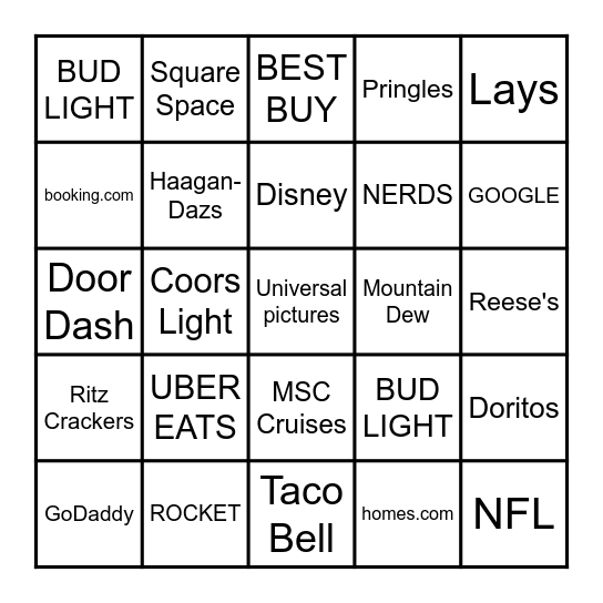 SUPER BOWL 59 COMMERCIAL BINGO Card