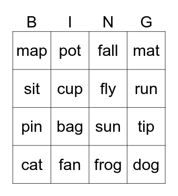 Rhyming Bingo Card