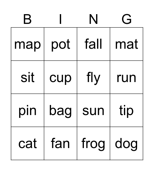 Rhyming Bingo Card
