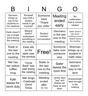 Bingo - Team Meeting Bingo Card