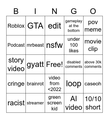 Untitled Bingo Card