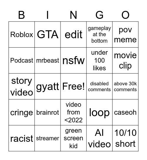 Untitled Bingo Card