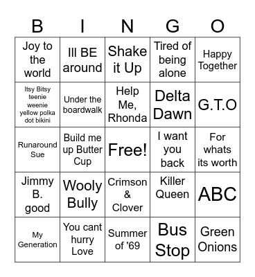 mixed music Bingo Card