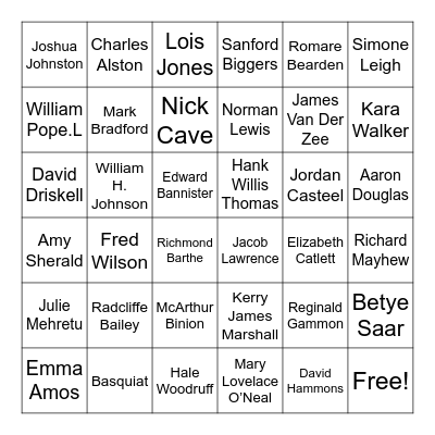 Black Artist Documentary Bingo Card