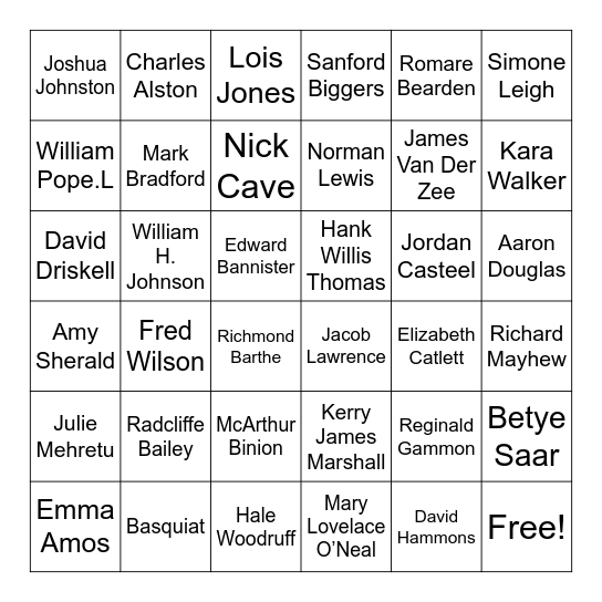 Black Artist Documentary Bingo Card