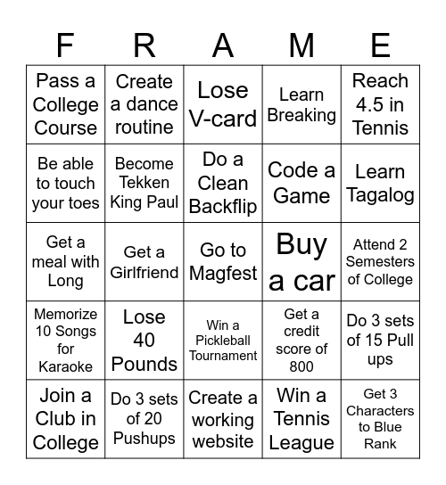2025 Goal List Bingo Card
