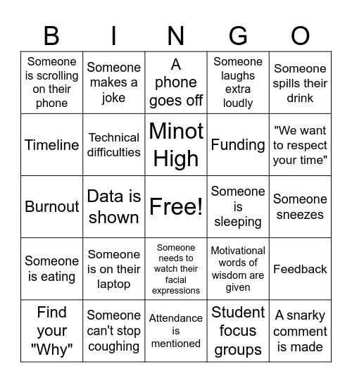 Staff Meeting Bingo Card