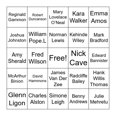 Black Artist Documentary Bingo Card