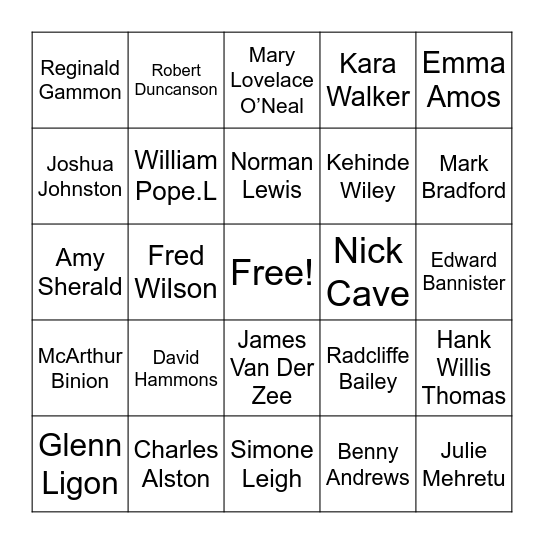 Black Artist Documentary Bingo Card
