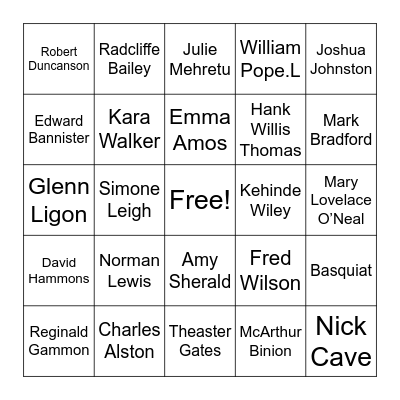 Black Artist Documentary Bingo Card