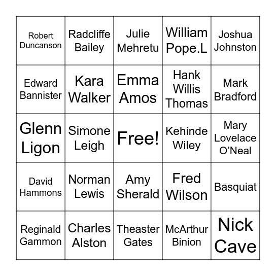 Black Artist Documentary Bingo Card