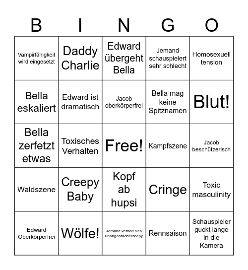 Twilight Bingo Card