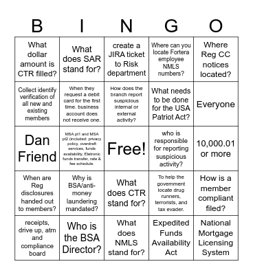 Audit Question Bingo Card