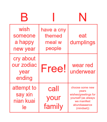 SPRING FESTIVAL BINGO Card