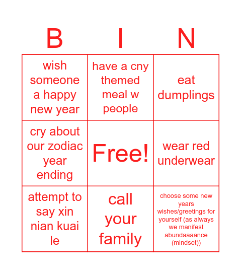 SPRING FESTIVAL BINGO Card
