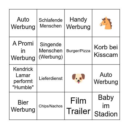 Superbowl Bingo Card