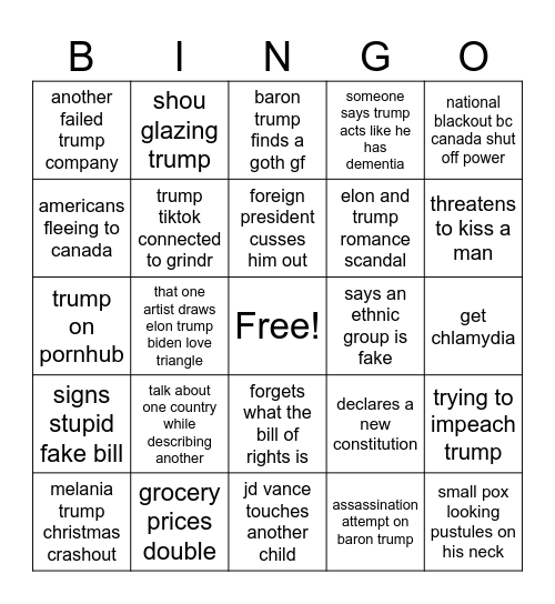 trump presidency Bingo Card