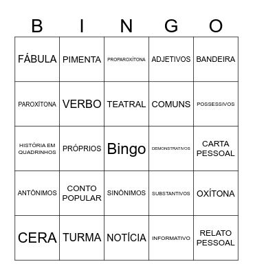 Grade 4 - Revisão Língua Portuguesa Bingo Card
