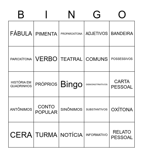 Grade 4 - Revisão Língua Portuguesa Bingo Card