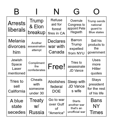 Trump Presidency Bingo Card