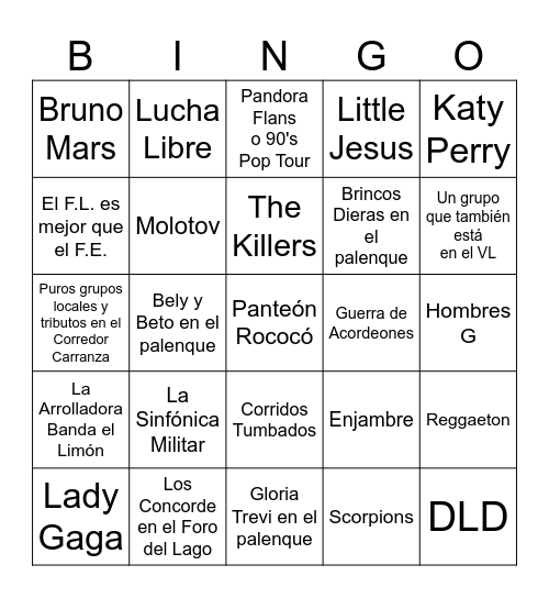 FNSM Bingo Card