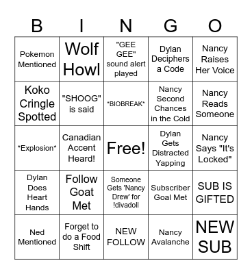 NANCY BINGO Card