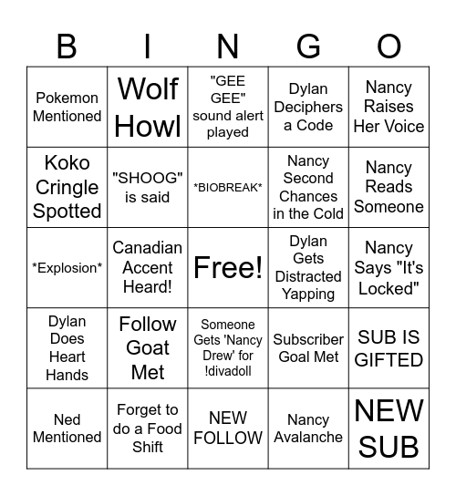 NANCY BINGO Card
