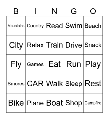 VACATION Bingo Card