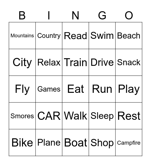 VACATION Bingo Card